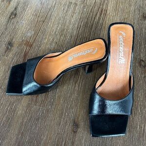 Women's Black Heeled Mules
